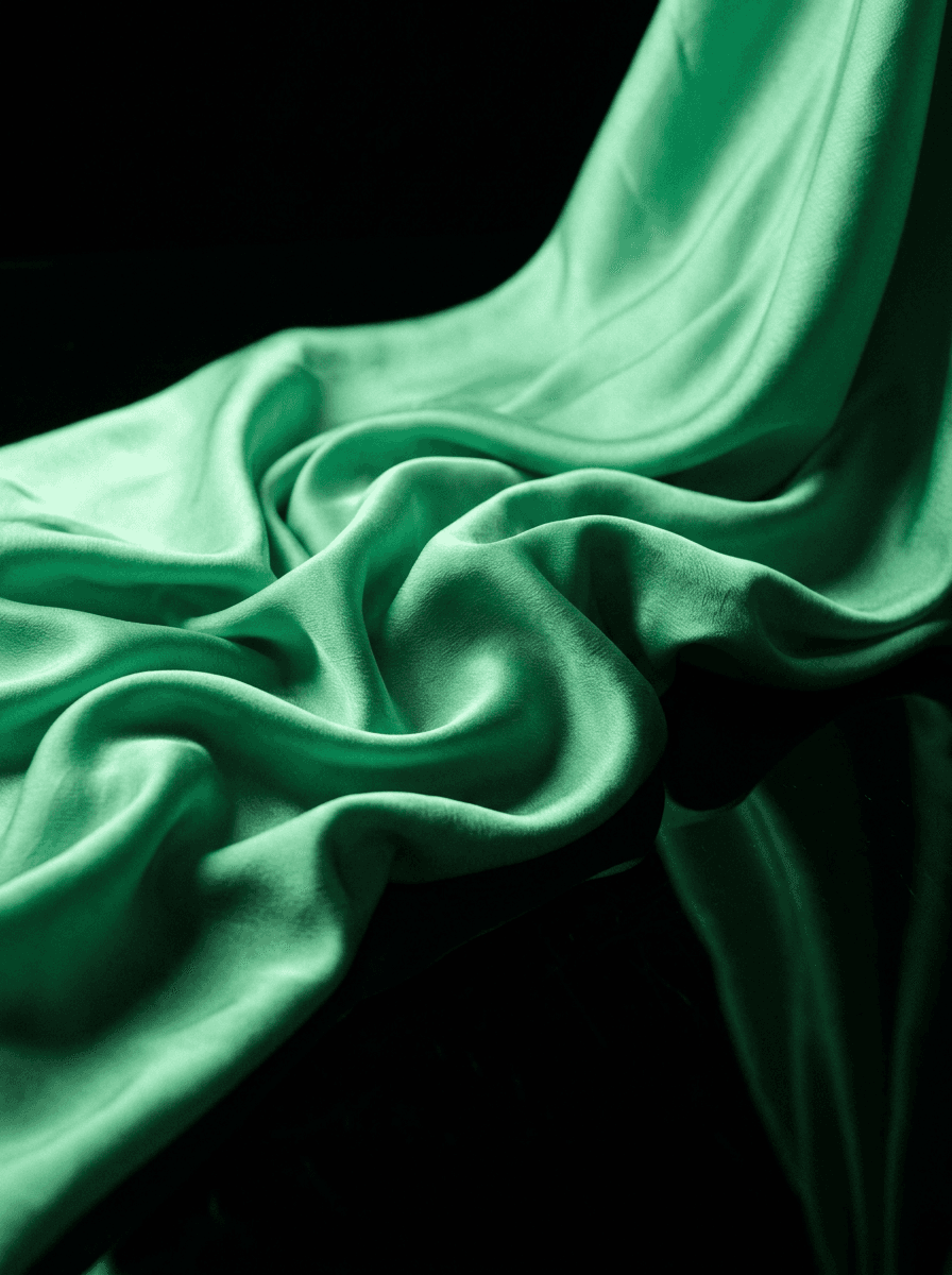 Placeholder brand slot — mint silk folds catching the light